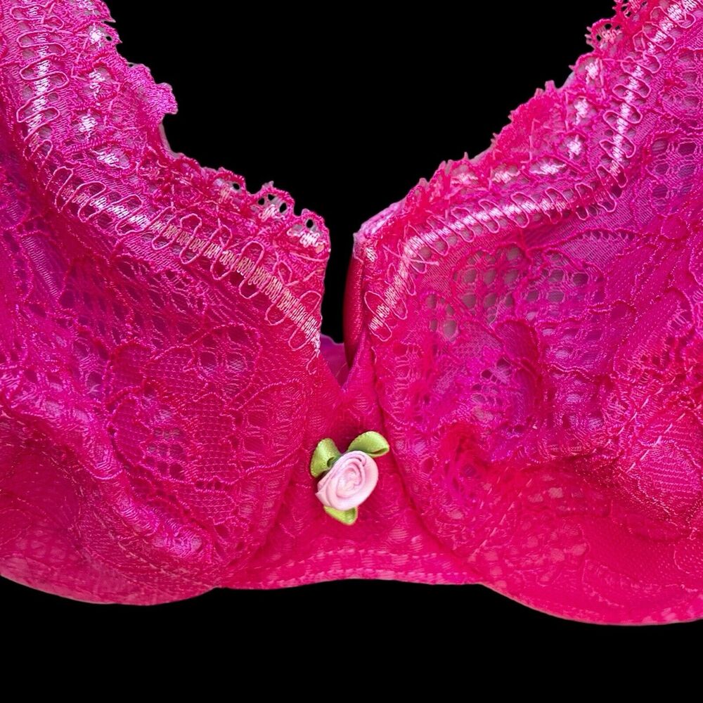 Glamorise Fuchsia Pink Size 36B Underwire Bra Lace wit Scalloped Trim
